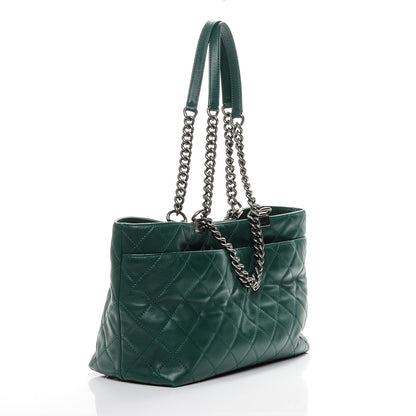 Chanel Calfskin Quilted Small Shopping In Chains Tote Green 3 of 7