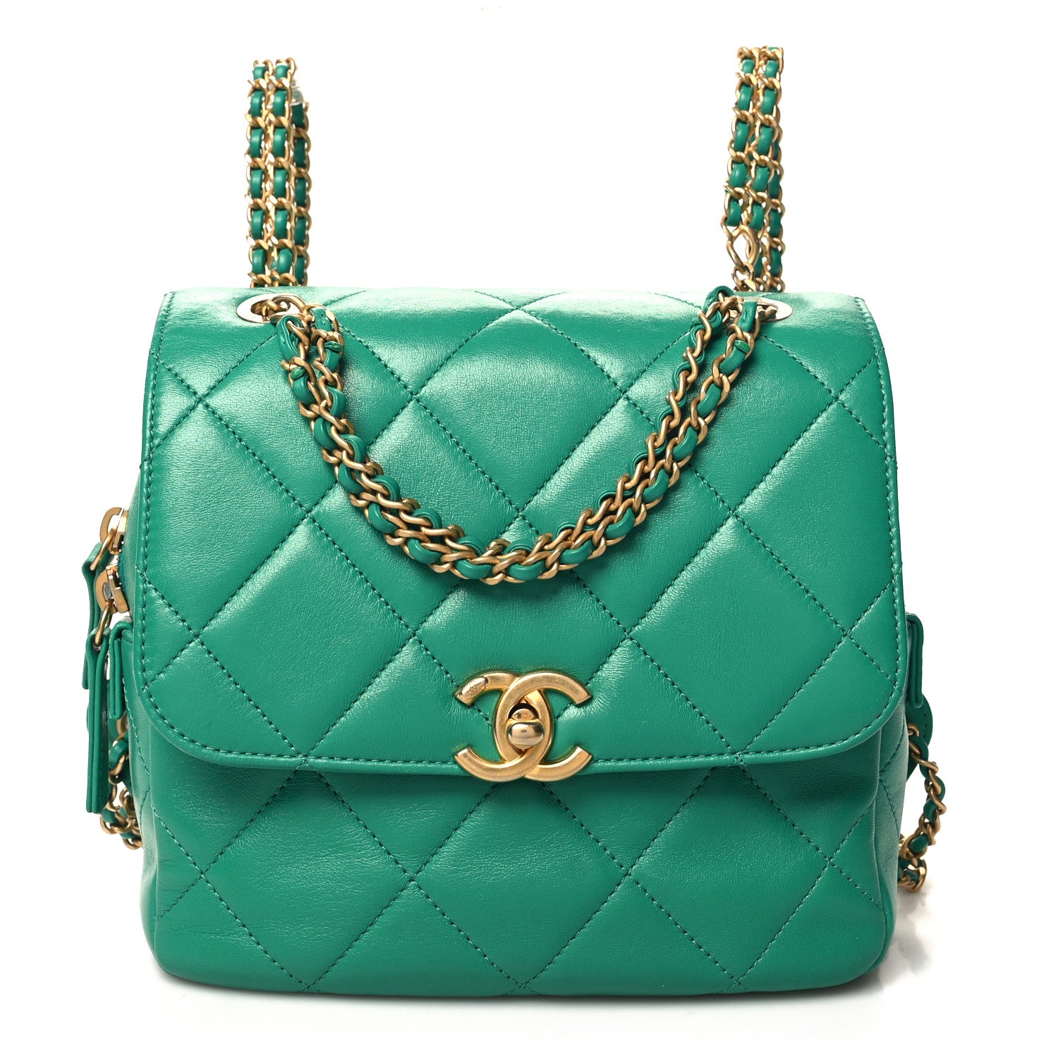 Chanel Lambskin Quilted Chain CC Backpack Green 1 of 10