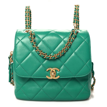Chanel Lambskin Quilted Chain CC Backpack Green 1 of 10