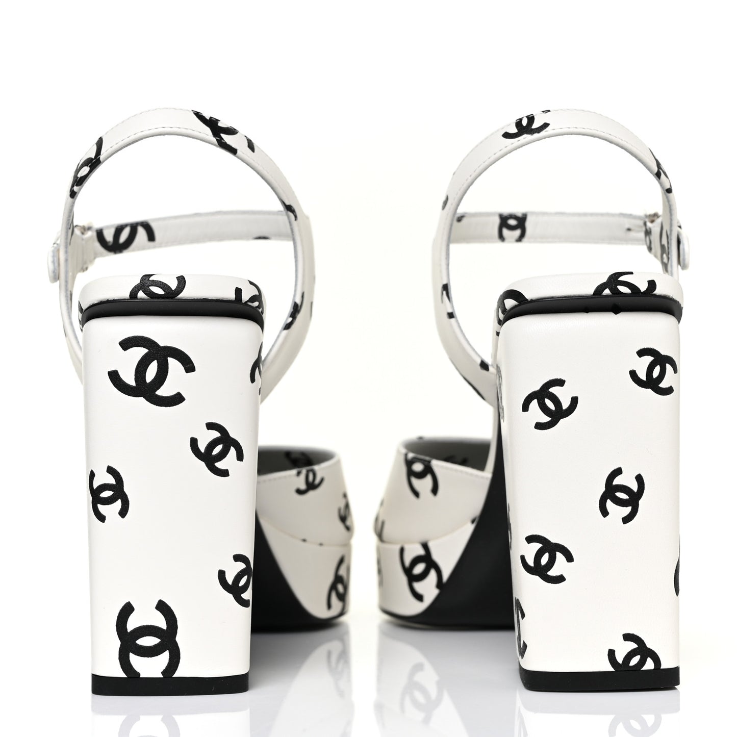 Printed Lambskin Coco Beach Platform Sandals 39 White Black