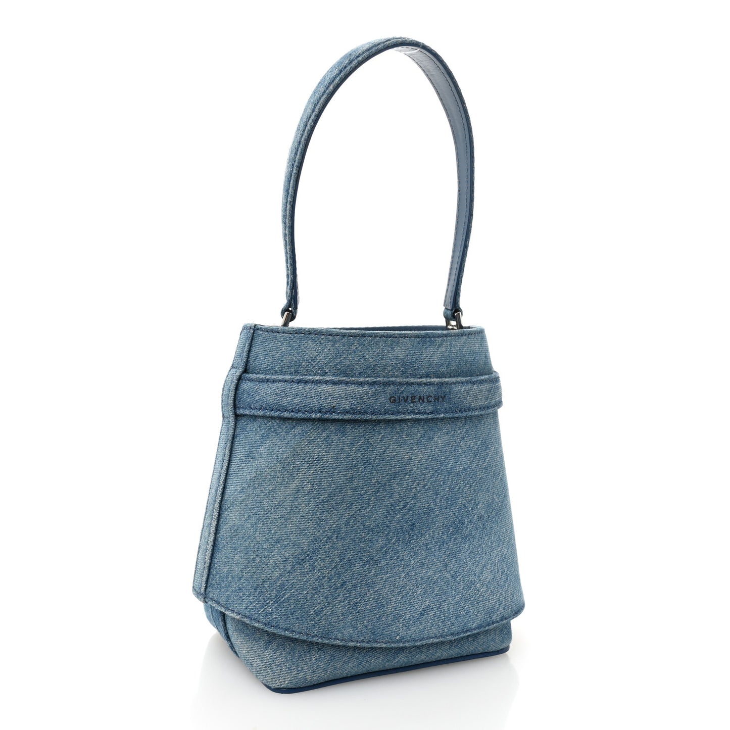 Denim Shark Lock Bucket Bag Medium Blue