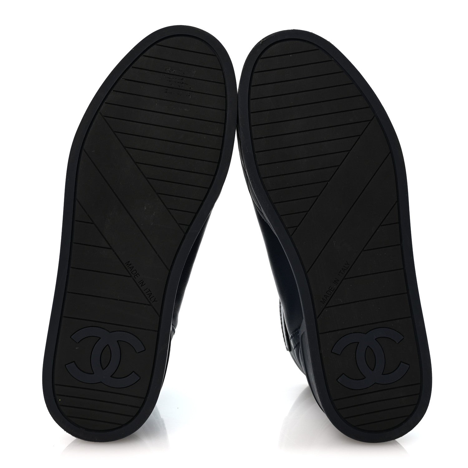 Chanel Lambskin Logo High Top Sneakers 36 Navy Black 6 of 11