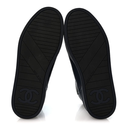 Chanel Lambskin Logo High Top Sneakers 36 Navy Black 6 of 11