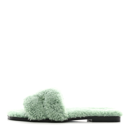 Hermes Woolskin Oran Sandals 39 Vert D’Eau 1 of 8