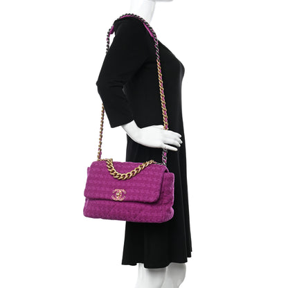 Chanel Tweed Quilted Large Chanel 19 Flap Purple 2 of 10