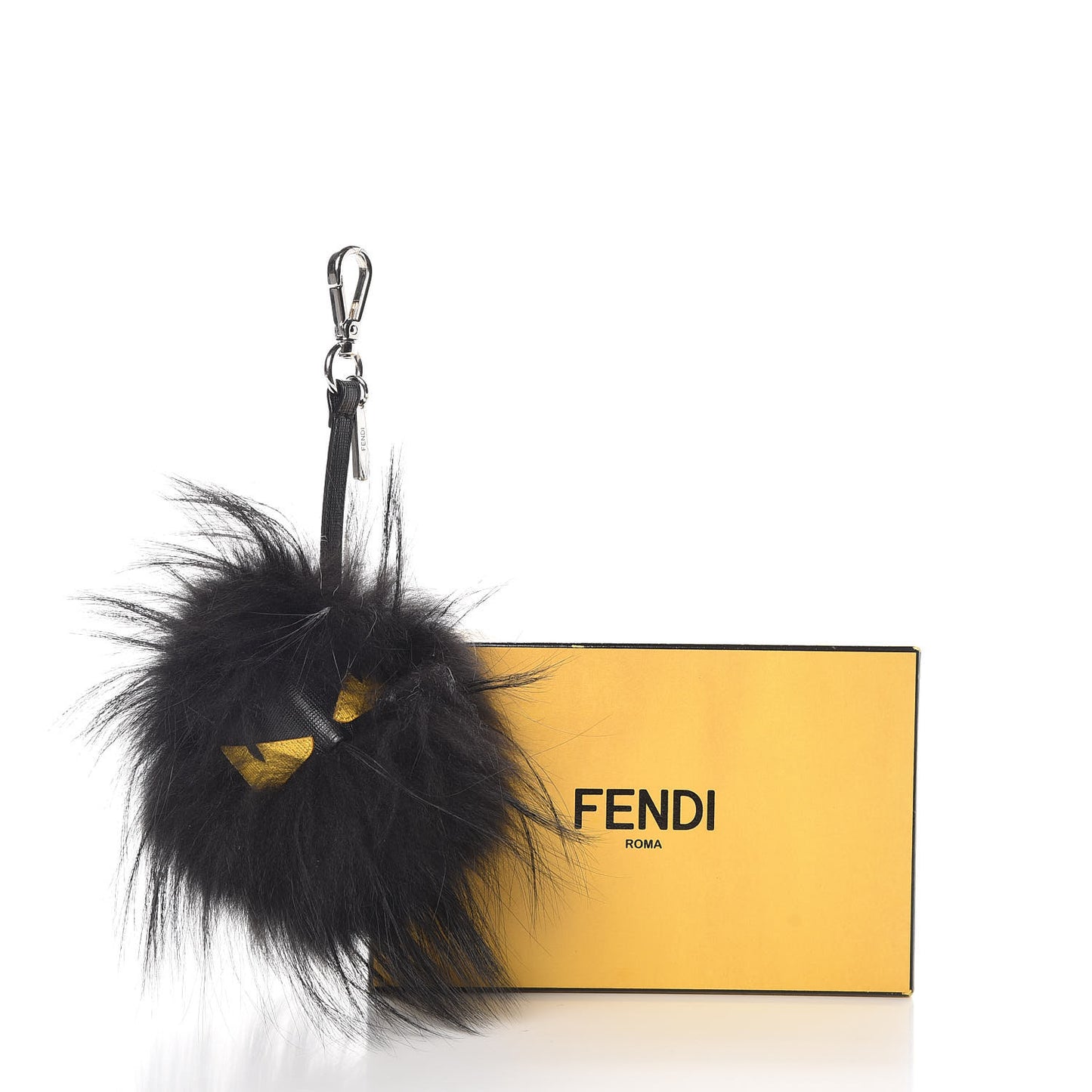 Vitello Elite Fox Fur Fusto Monster Bag Bug Charm Black Yellow