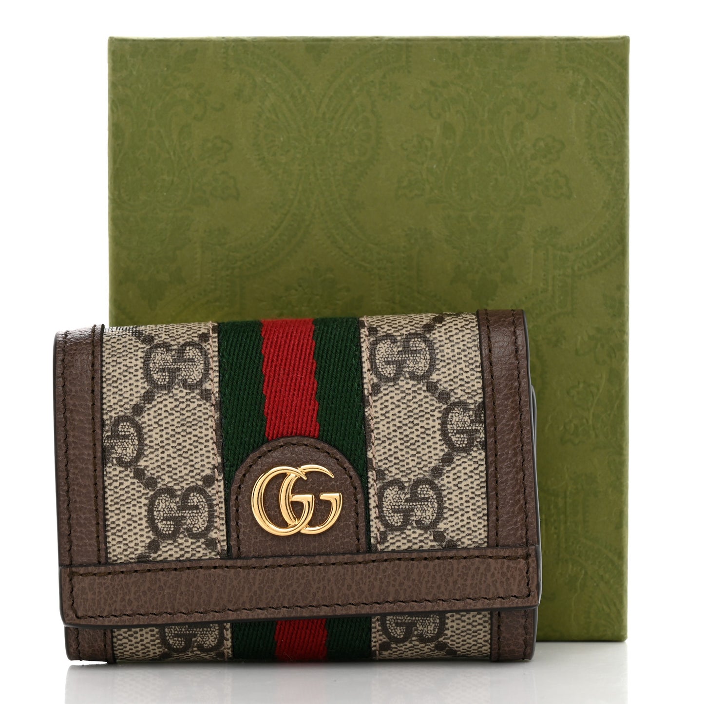 GG Supreme Monogram Web Ophidia Bi-Fold Wallet Beige New Acero