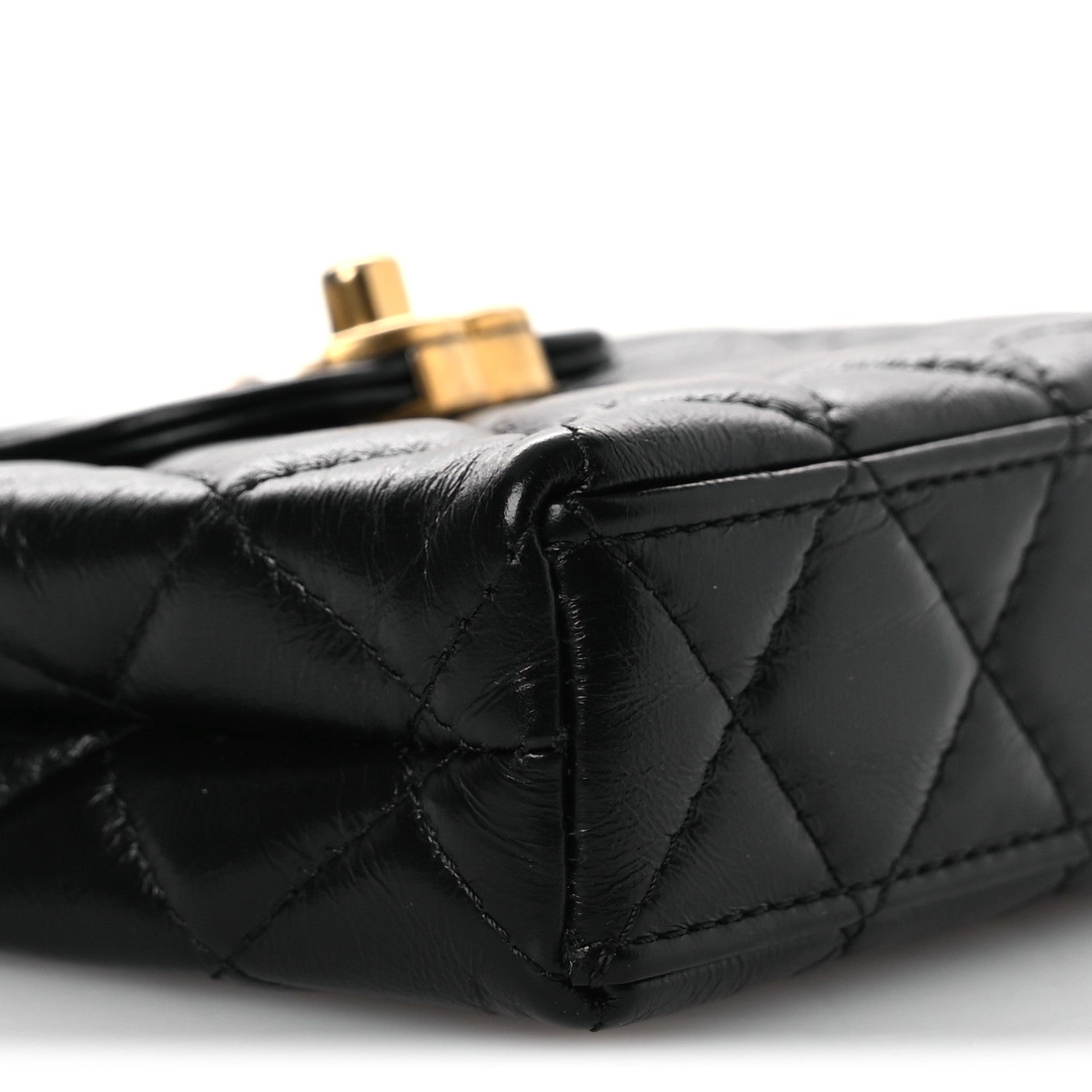 Chanel Shiny Aged Calfskin Quilted Mini Nano Kelly Shopper Black 9 of 13