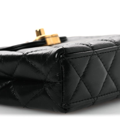 Chanel Shiny Aged Calfskin Quilted Mini Nano Kelly Shopper Black 9 of 13