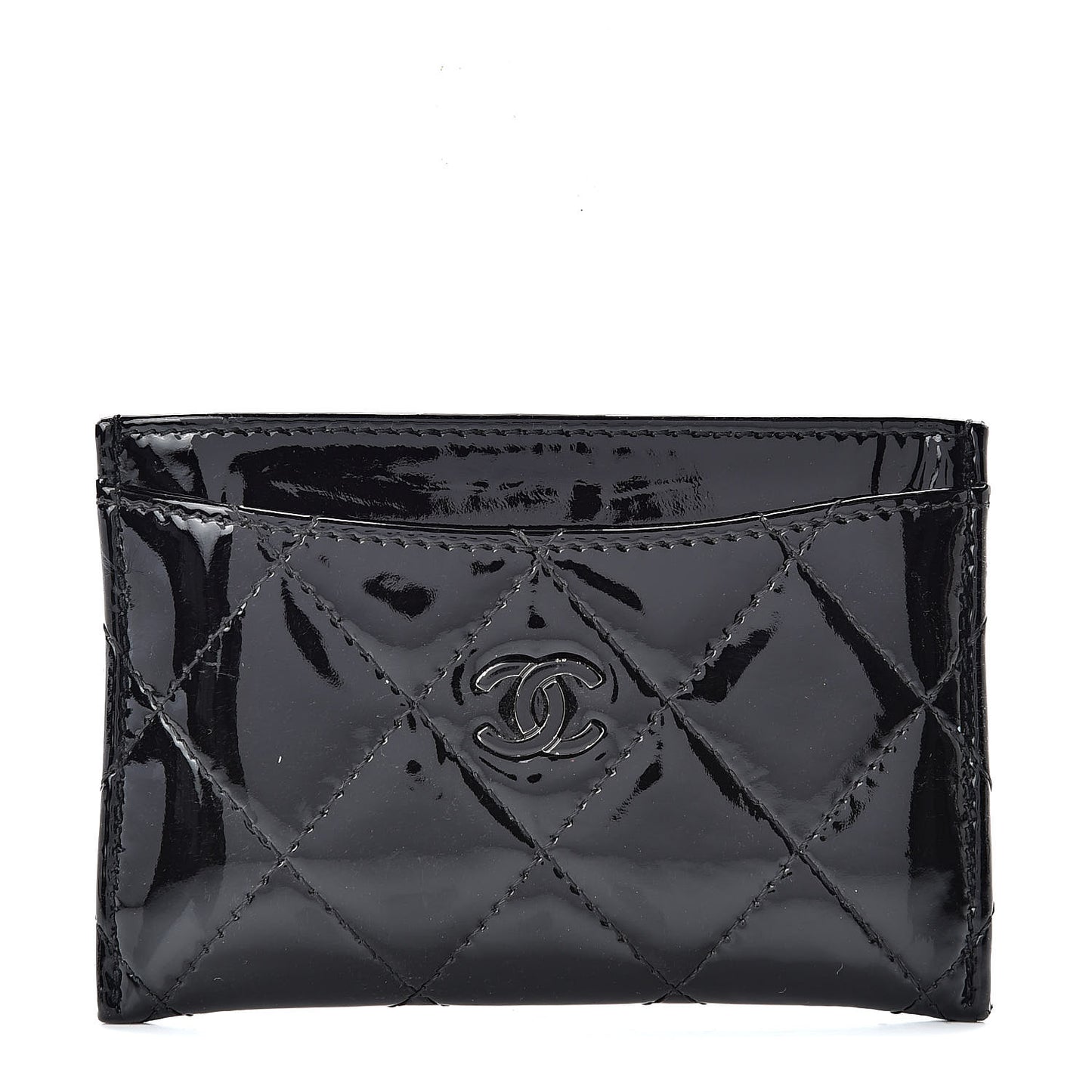 Patent Calfskin Quilted Card Holder Black
