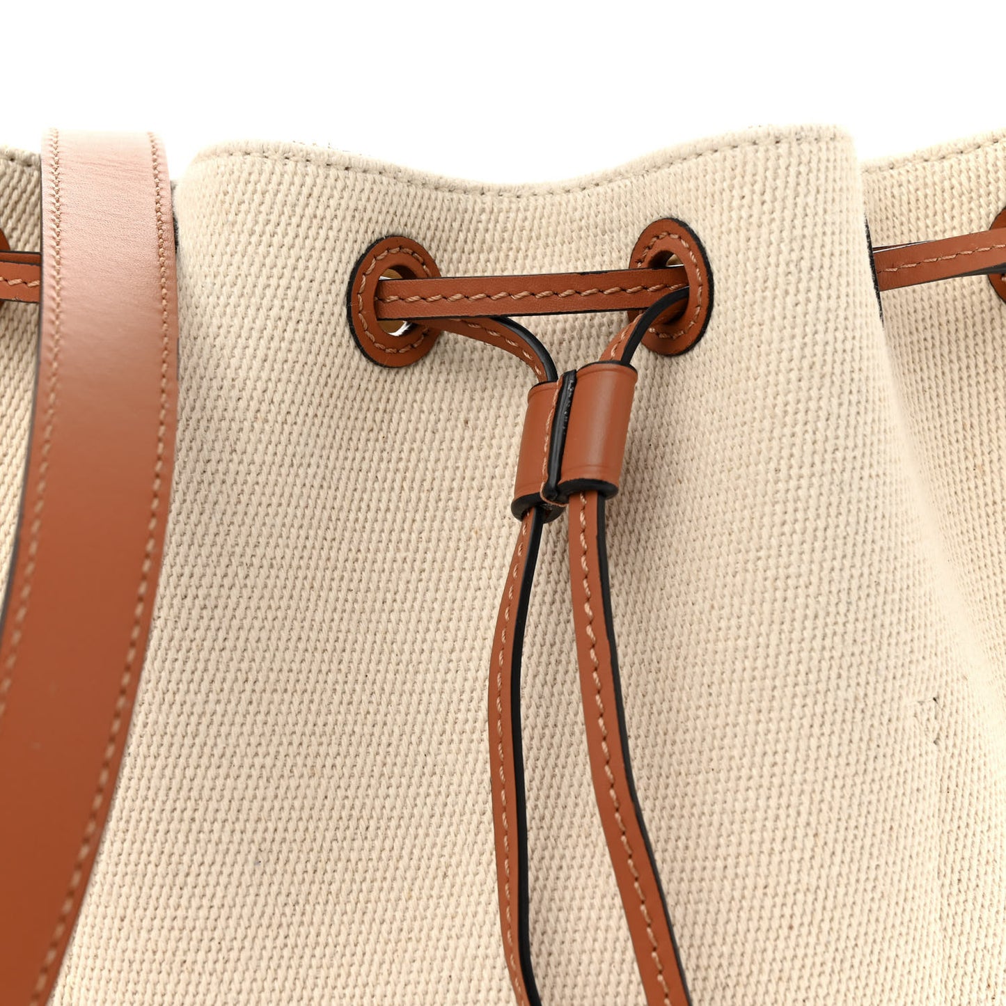 Canvas Calfskin Balloon Bucket Bag Ecru Tan