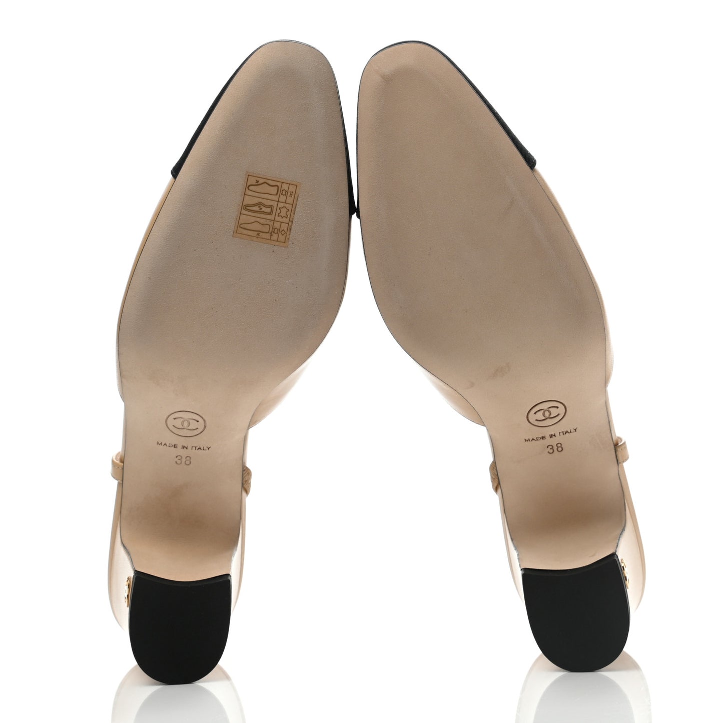 Goatskin Grosgrain Cap Toe CC Slingback Pumps 38 Beige Black