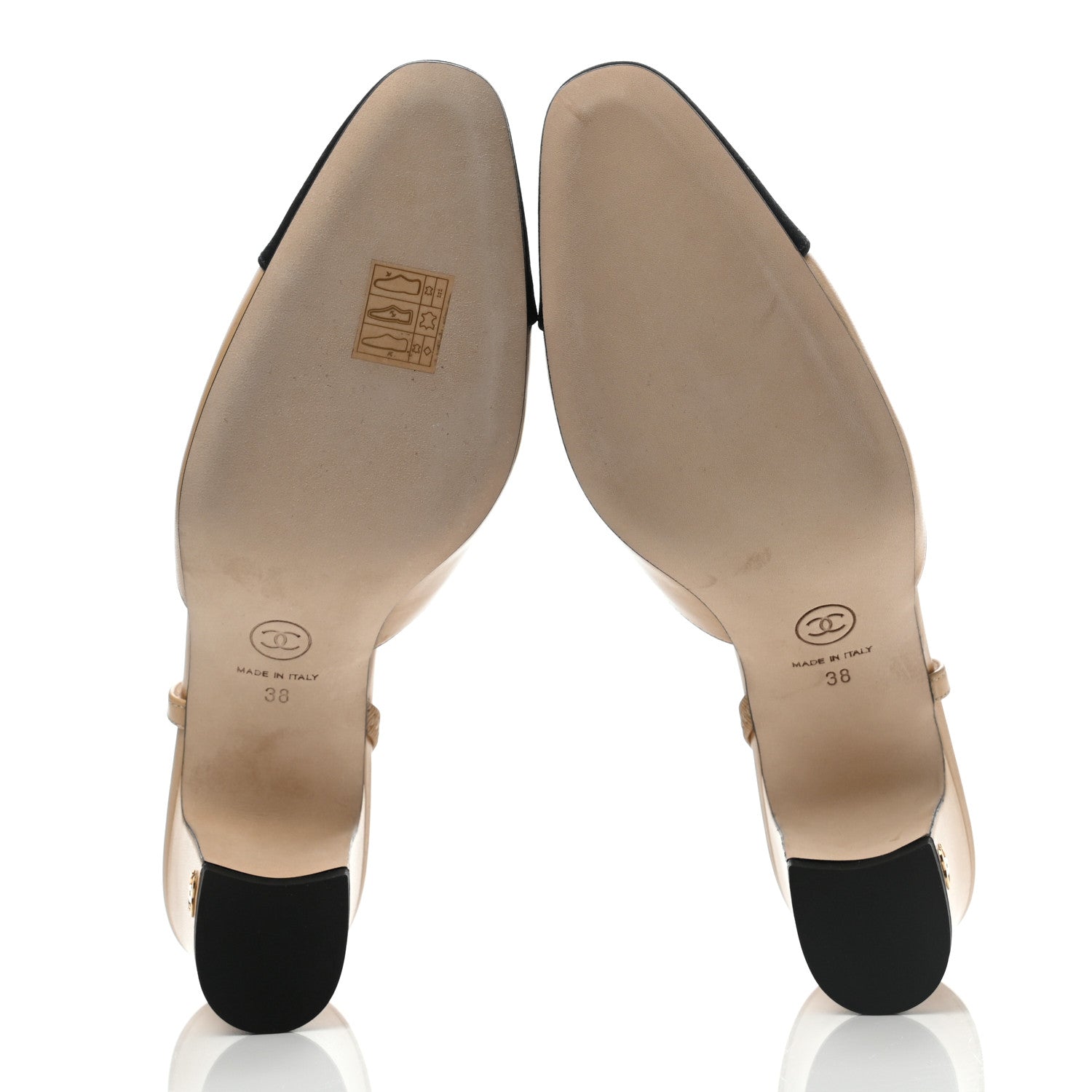 Chanel Goatskin Grosgrain Cap Toe CC Slingback Pumps 38 Beige Black 5 of 8