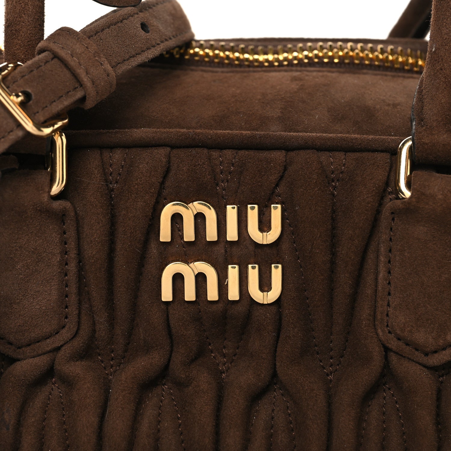 Miu Miu Suede Matelasse Large Arcadie Top Handle Bag Cocoa Brown