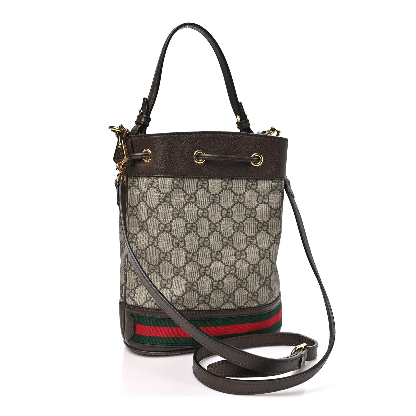 GG Supreme Monogram Web Small Ophidia Bucket Bag Brown