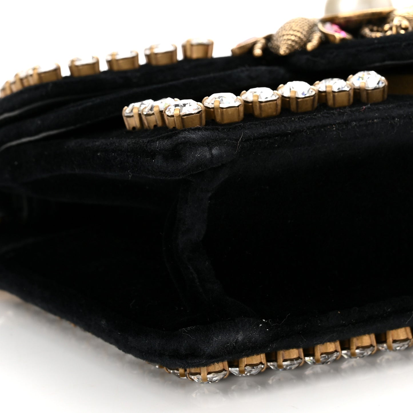Velvet Crystal Mini Bee Broadway Shoulder Bag Black