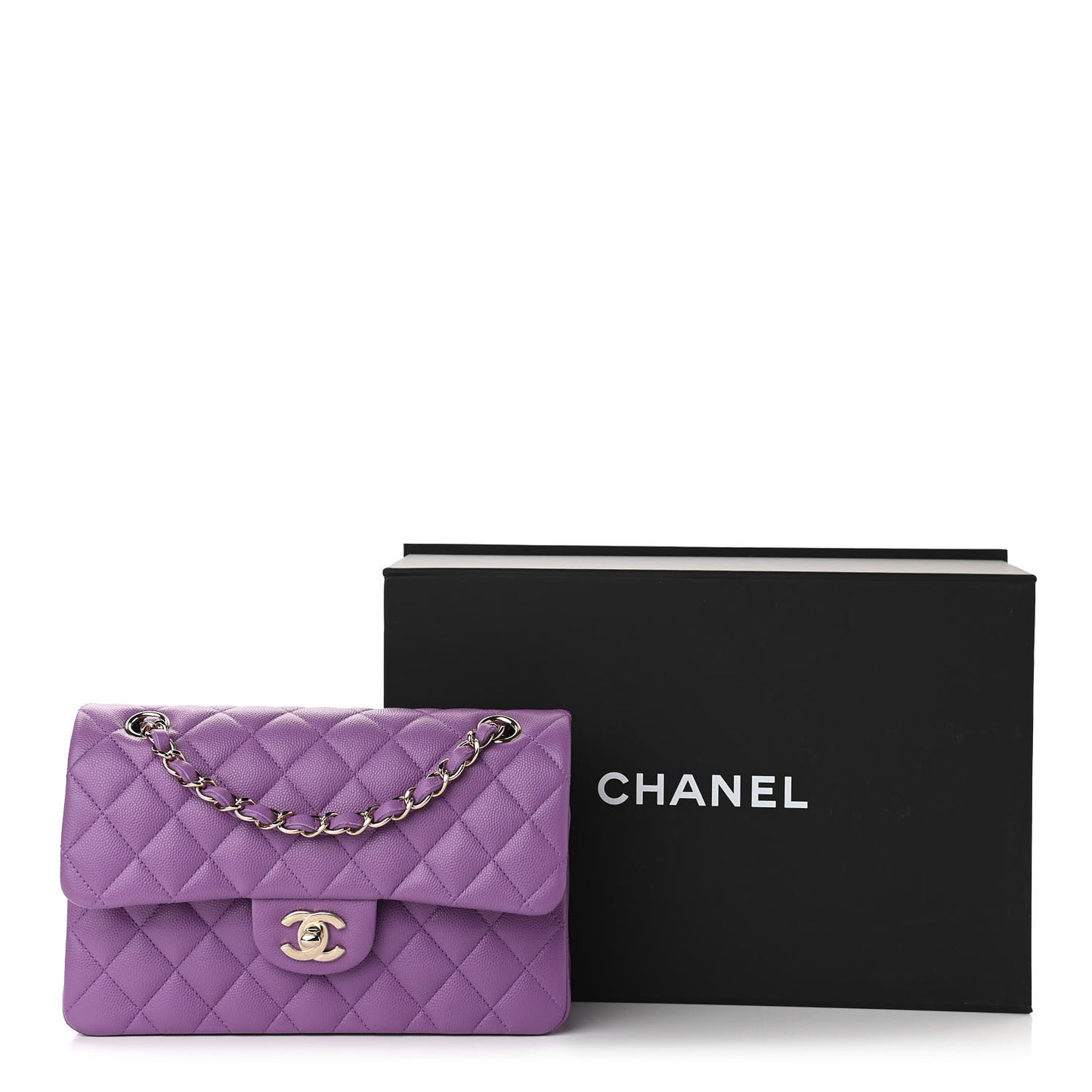 Caviar Quilted Small Double Flap Purple