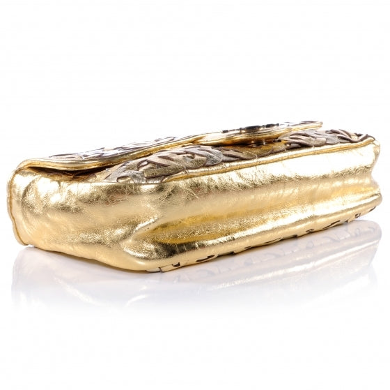 Calfskin Crackled CC Mix Medium Flap Gold Silver