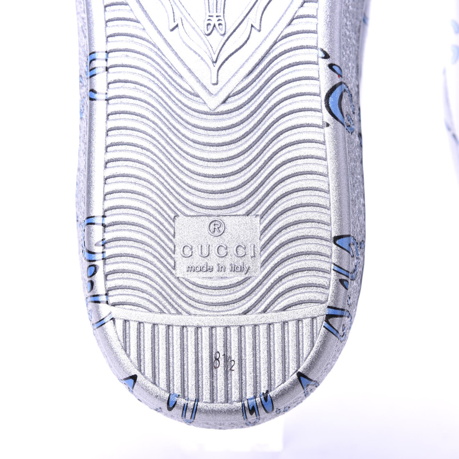 Gucci Miro Rubber Wax GucciGhost Print Mens New Ace Sneakers 8.5 Silver 8 of 10