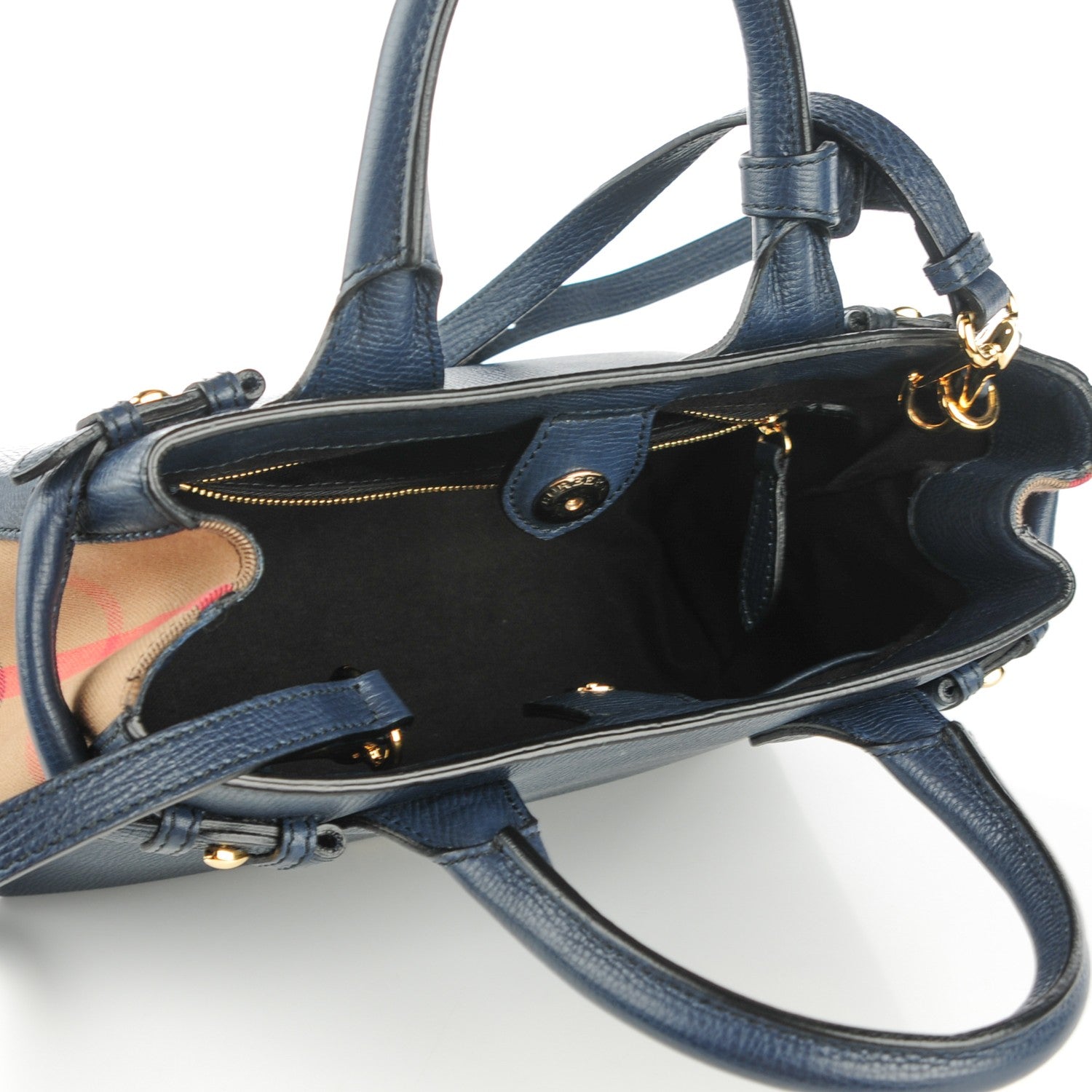 Burberry Grainy Calfskin House Check Small Banner Tote Ink Blue 5 of 9