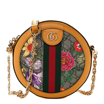 Gucci GG Supreme Monogram Flora Web Mini Ophidia Round Shoulder Bag Beige Multicolor Crop 1 of 11