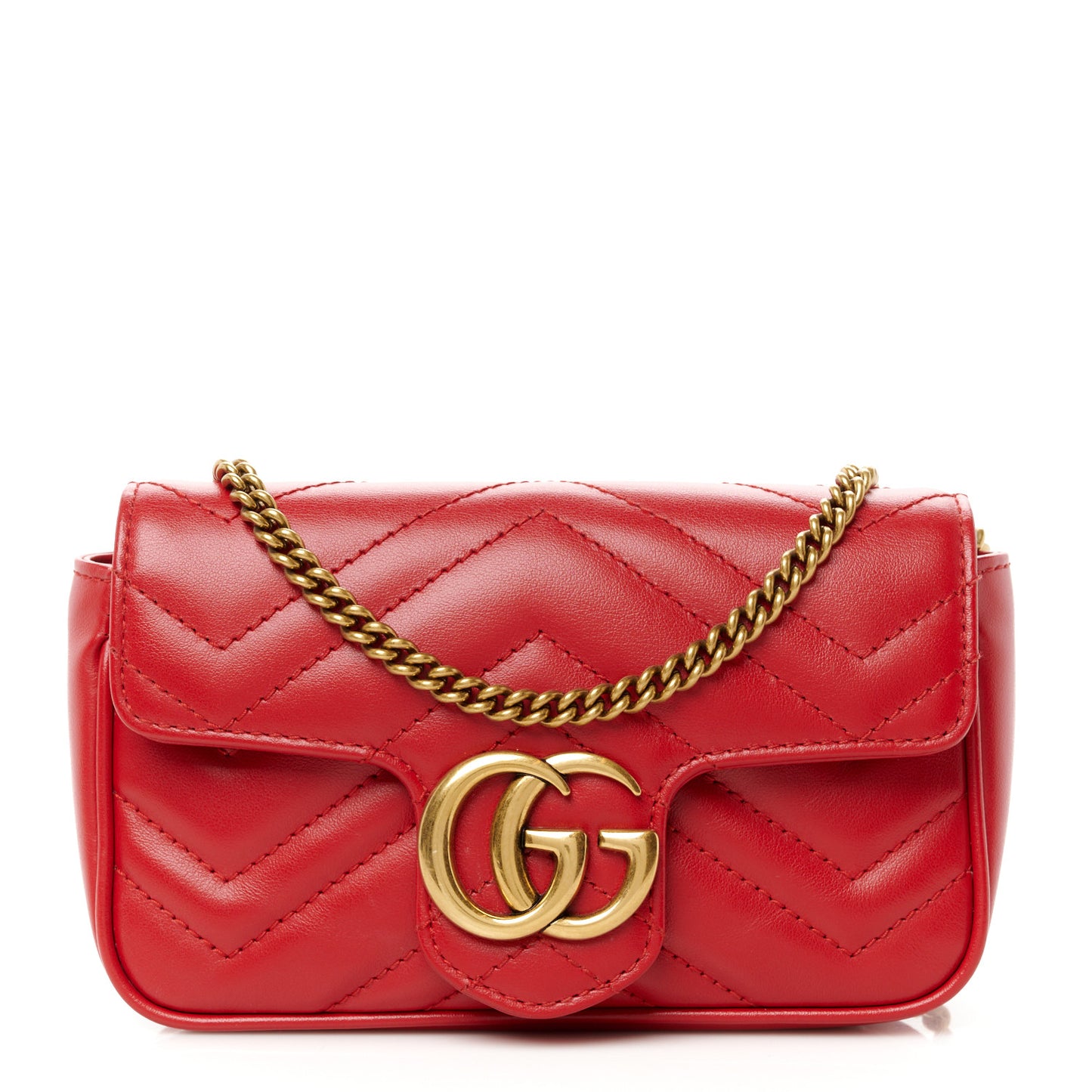Calfskin Matelasse Super Mini GG Marmont Shoulder Bag Hibiscus Red