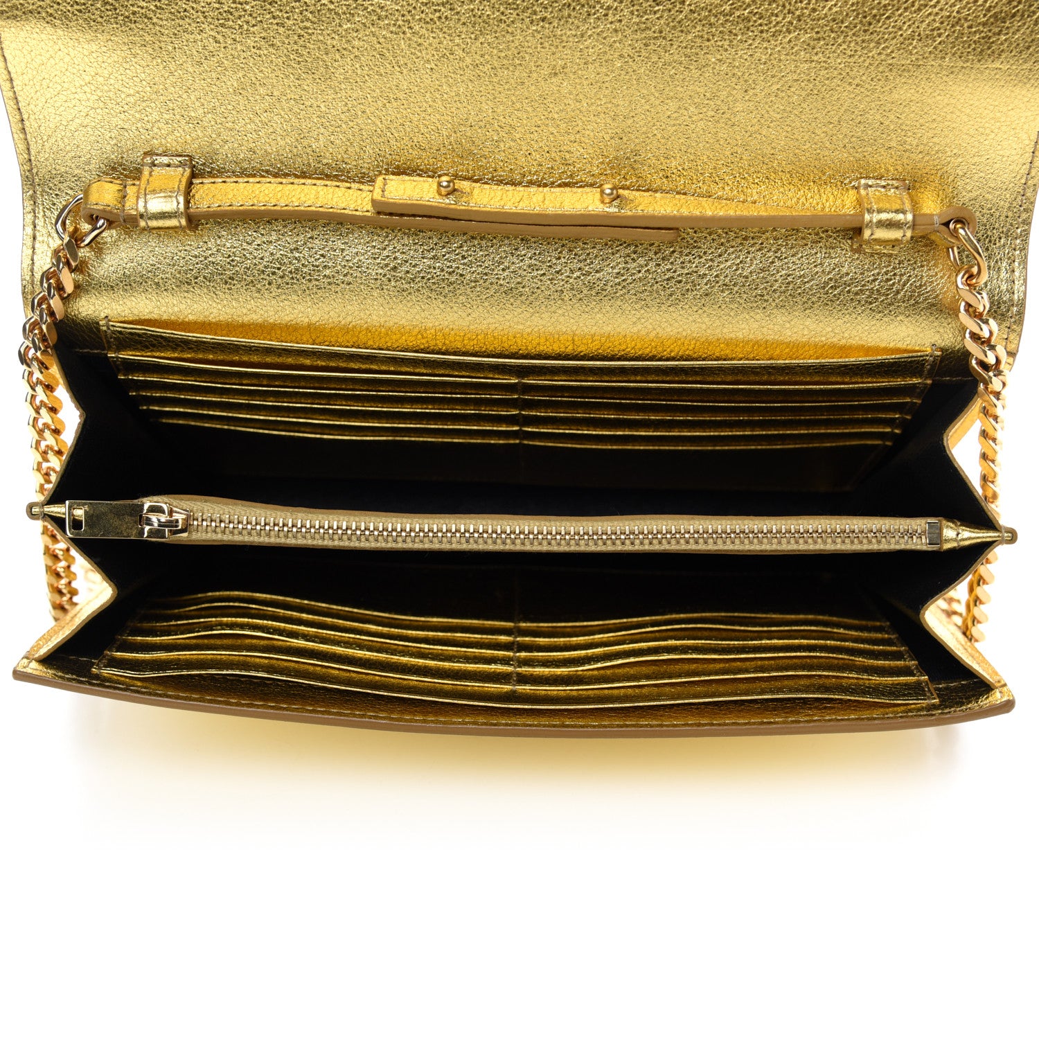 Saint Laurent Metallic Calfskin Monogram Chain Wallet Gold 5 of 10