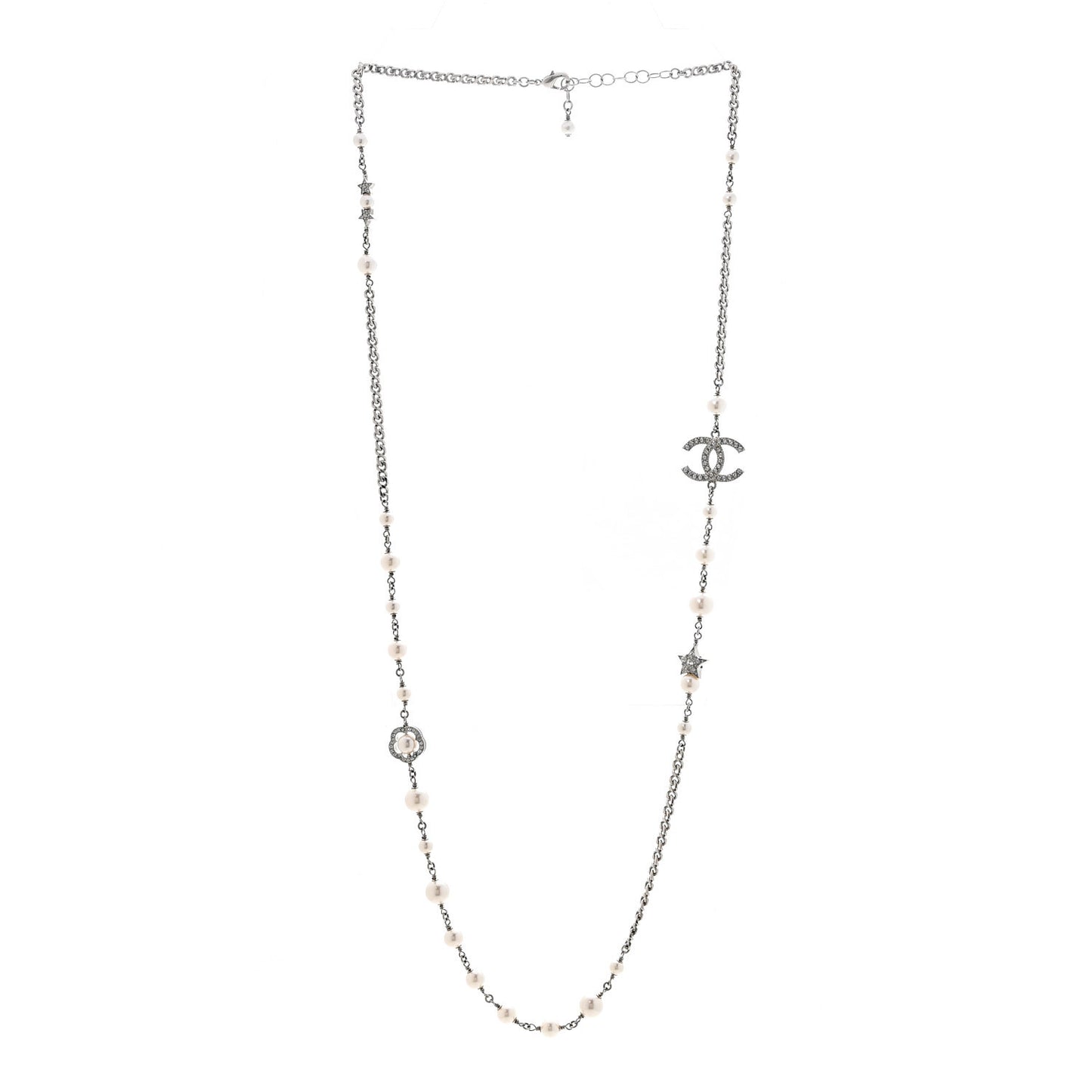 Pearl Crystal CC Starfall Necklace Silver