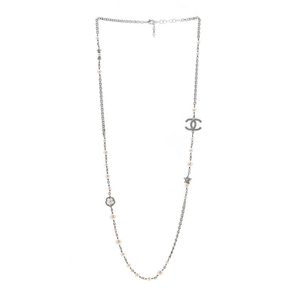 Chanel Pearl Crystal CC Starfall Necklace Silver 3 of 6
