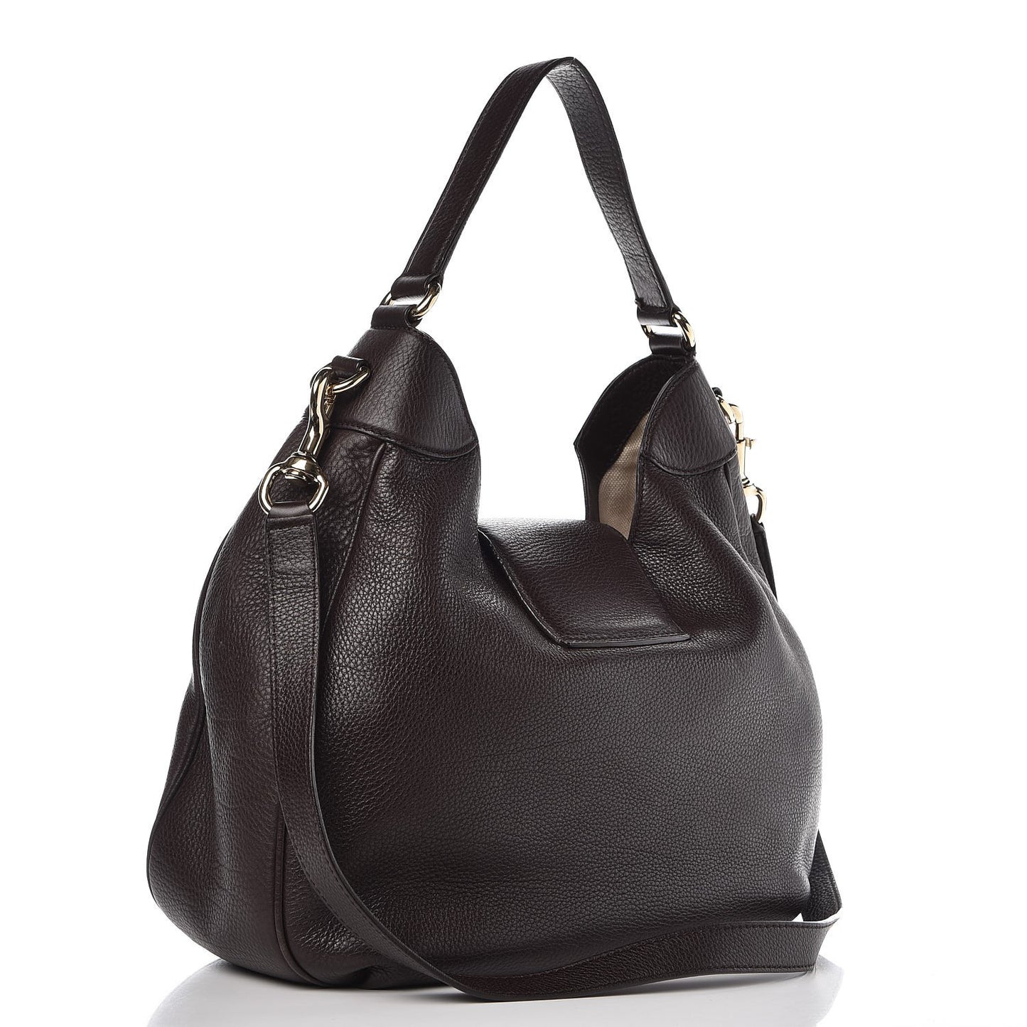 Calfskin Web Medium Dressage Hobo Coffee Brown