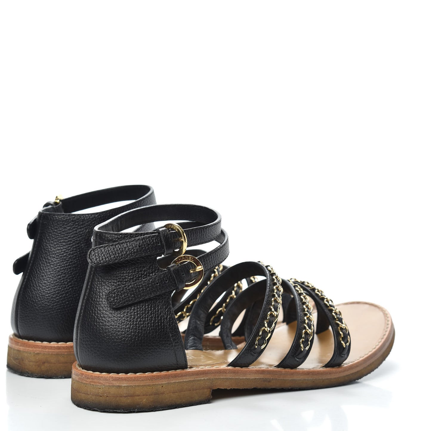 Lambskin Gladiator Chain Sandals 41 Black Gold