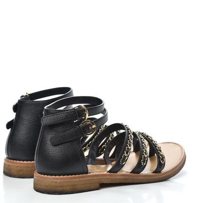 Chanel Lambskin Gladiator Chain Sandals 41 Black Gold 4 of 9