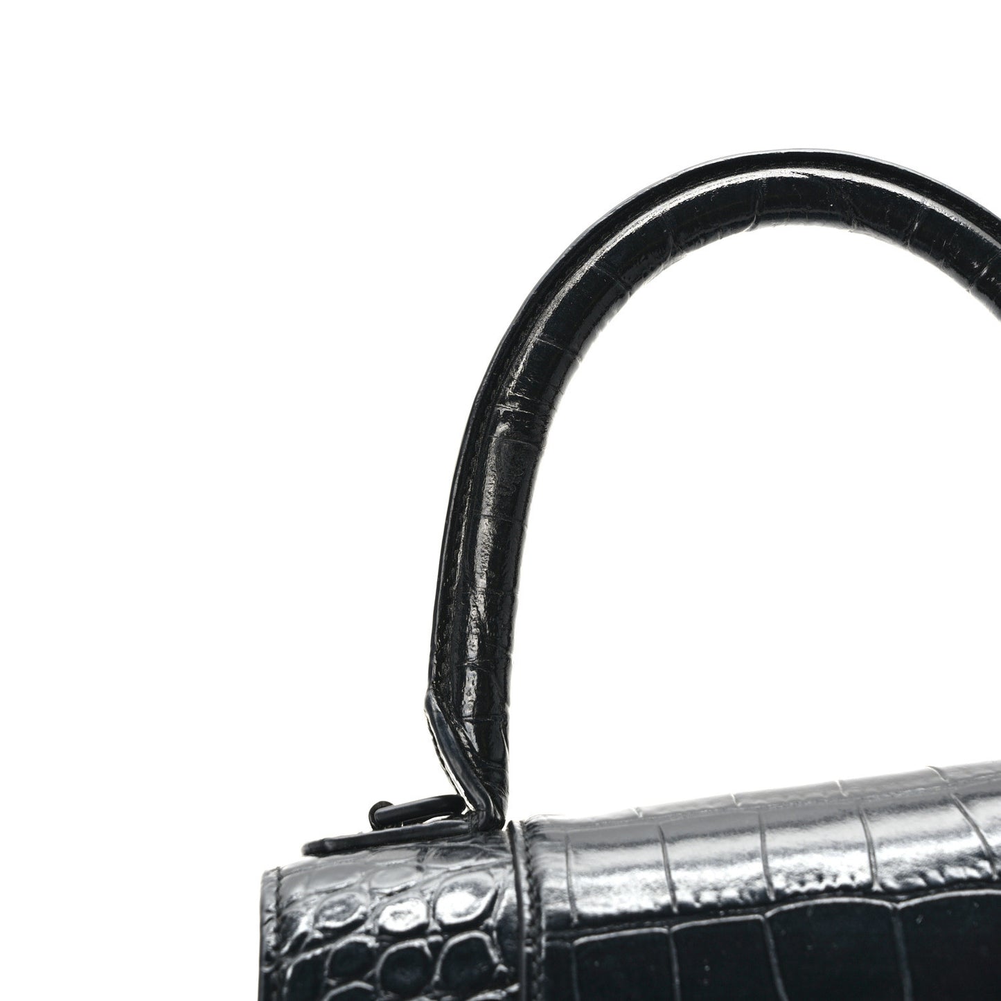 Shiny Calfskin Monochrome Crocodile Embossed Small Hourglass Top Handle Bag Black