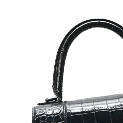 Balenciaga Shiny Calfskin Monochrome Crocodile Embossed Small Hourglass Top Handle Bag Black 14 of 14