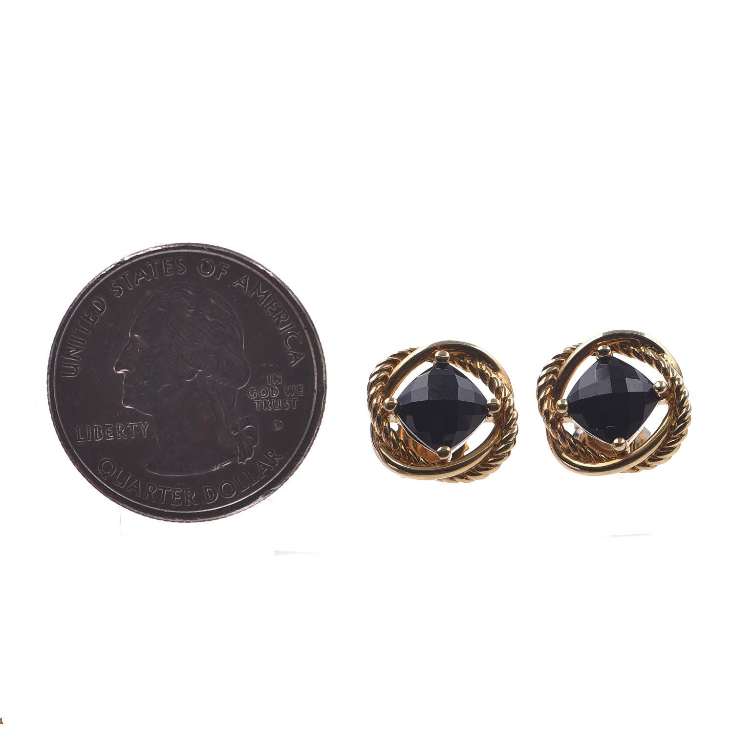 David Yurman 18K Yellow Gold Black Onyx 7mm Infinity Earrings 2 of 5