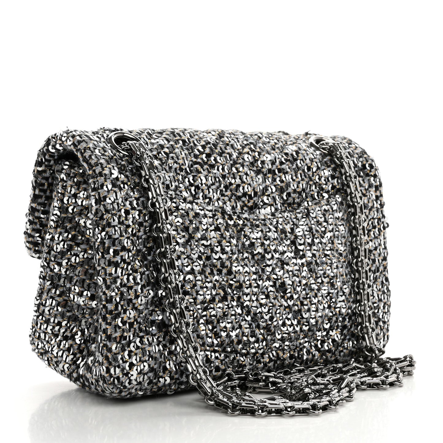 Tweed Quilted 2.55 Reissue Mini Flap Silver Black Gold