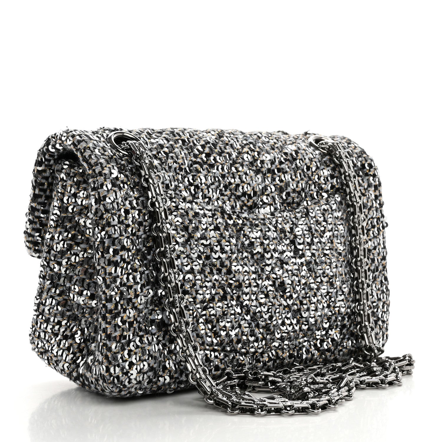 Chanel Tweed Quilted 2.55 Reissue Mini Flap Silver Black Gold 3 of 9