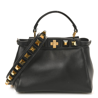 Fendi Nappa Studded Mini Peekaboo Iconic Satchel Black 1 of 12