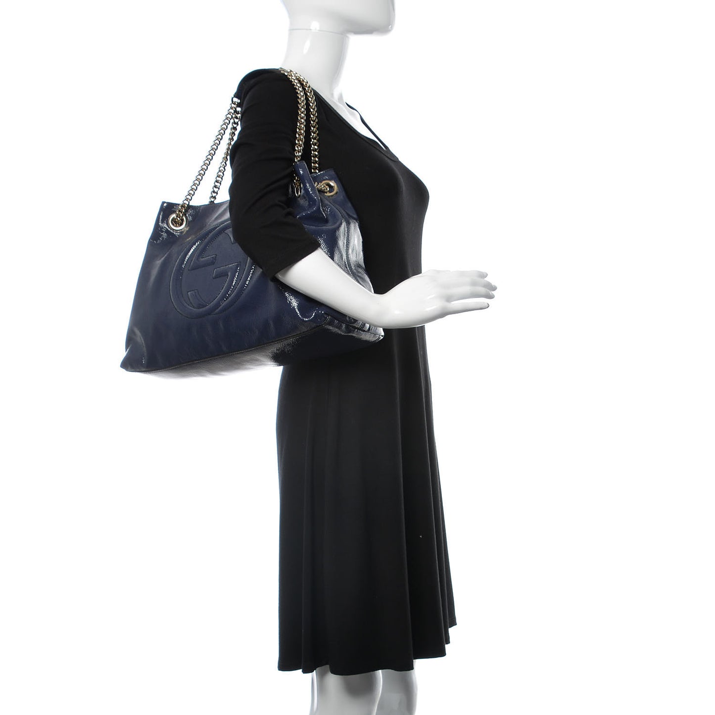 Patent Medium Soho Chain Shoulder Bag Uniform Blue