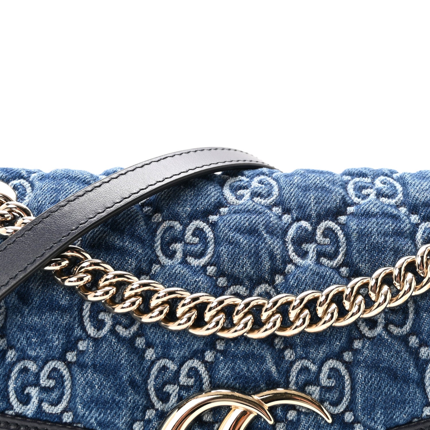 Gucci Denim Matelasse Small GG Marmont Shoulder Bag Blue 8 of 10
