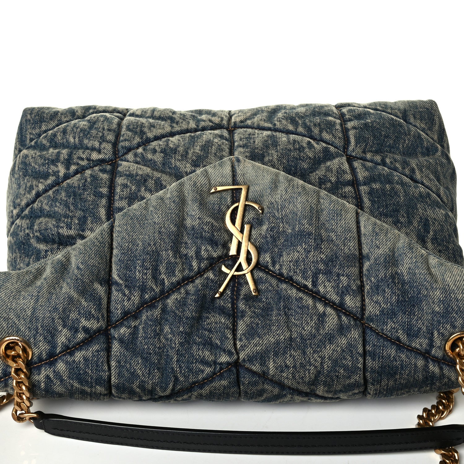 Saint Laurent Denim Quilted Medium Loulou Puffer Monogram Chain Satchel Blue Black 6 of 6