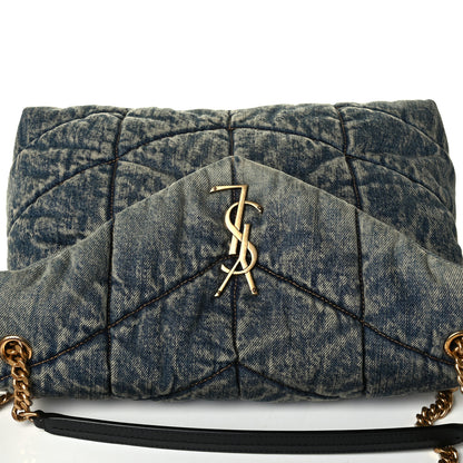 Saint Laurent Denim Quilted Medium Loulou Puffer Monogram Chain Satchel Blue Black 6 of 6