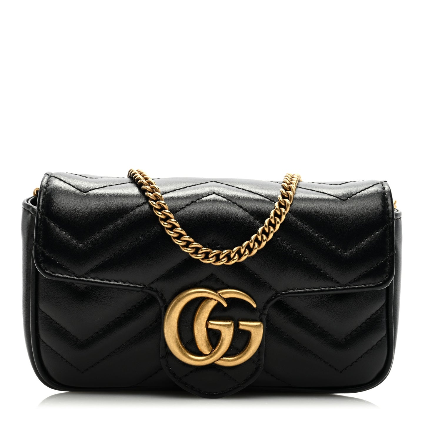 Calfskin Matelasse Super Mini GG Marmont Shoulder Bag Black