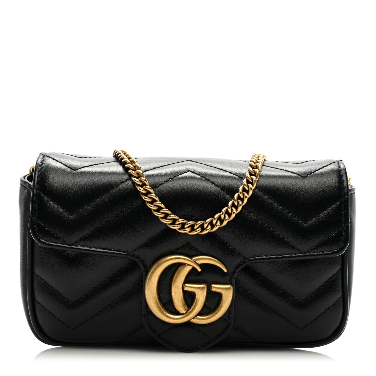 Gucci Calfskin Matelasse Super Mini GG Marmont Shoulder Bag Black 1 of 9