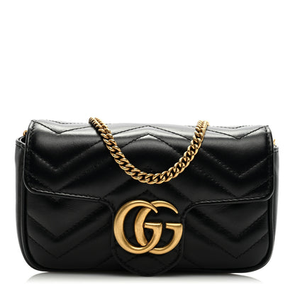 Gucci Calfskin Matelasse Super Mini GG Marmont Shoulder Bag Black 1 of 9
