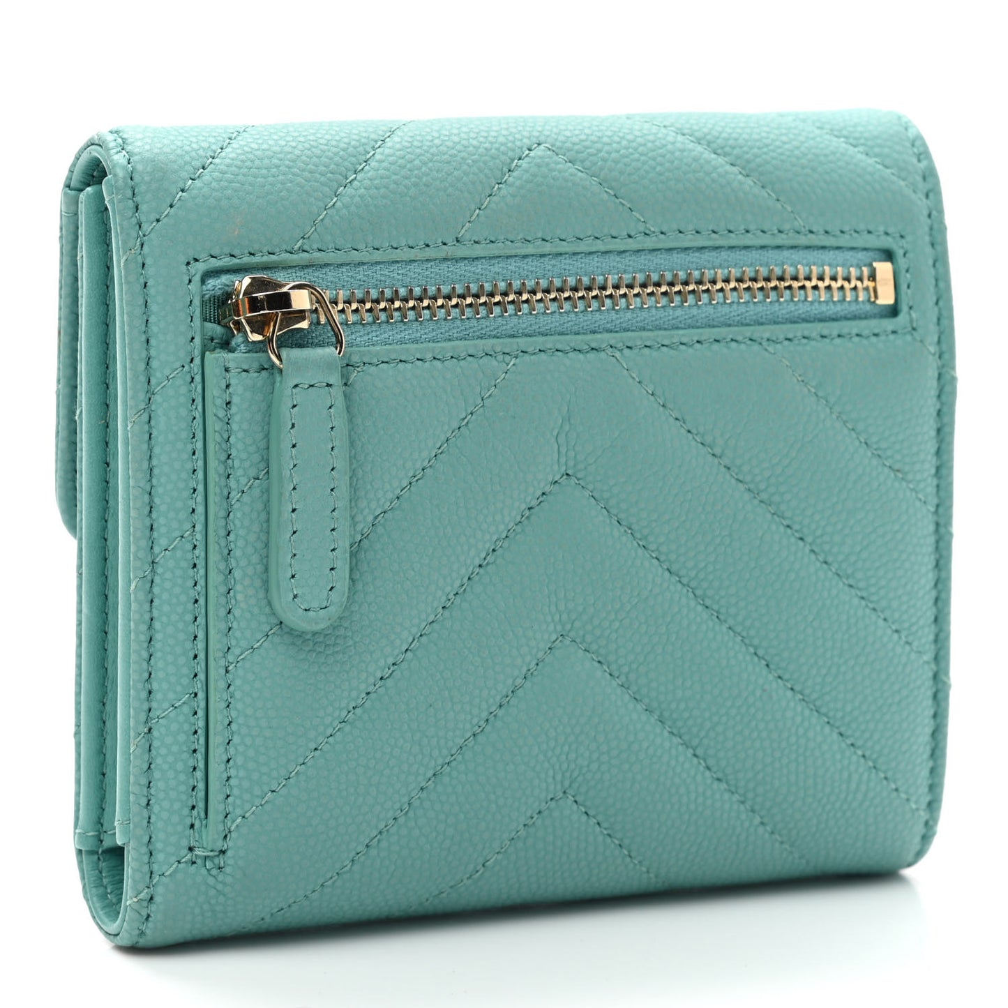 Caviar Flat Chevron Quilted Compact Flap Wallet Blue