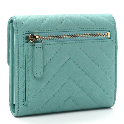 Chanel Caviar Flat Chevron Quilted Compact Flap Wallet Blue 2 of 9