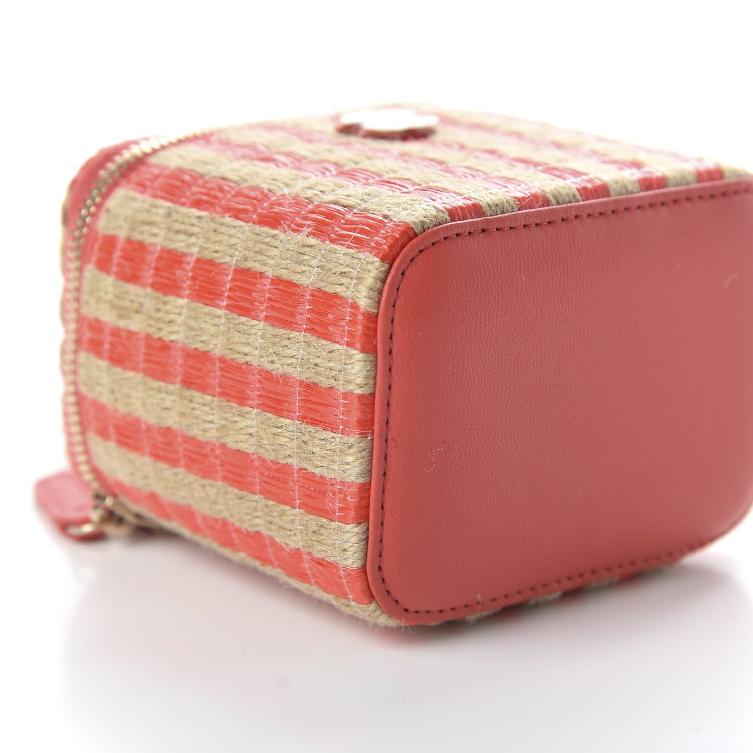 Chanel Raffia Jute Striped Mini Vanity Case With Chain Red Beige 5 of 10