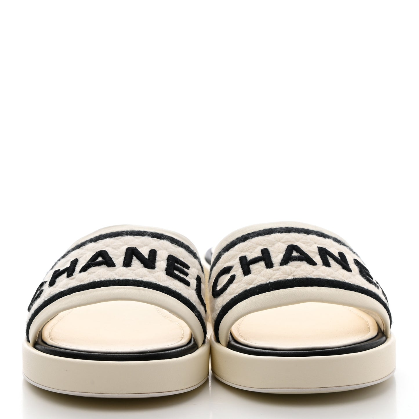 Lambskin Embroidered CC Mule Sandal 39 Ivory Black