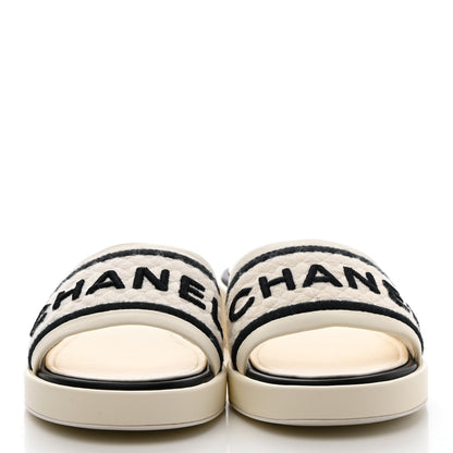 Chanel Lambskin Embroidered CC Mule Sandal 39 Ivory Black 2 of 9